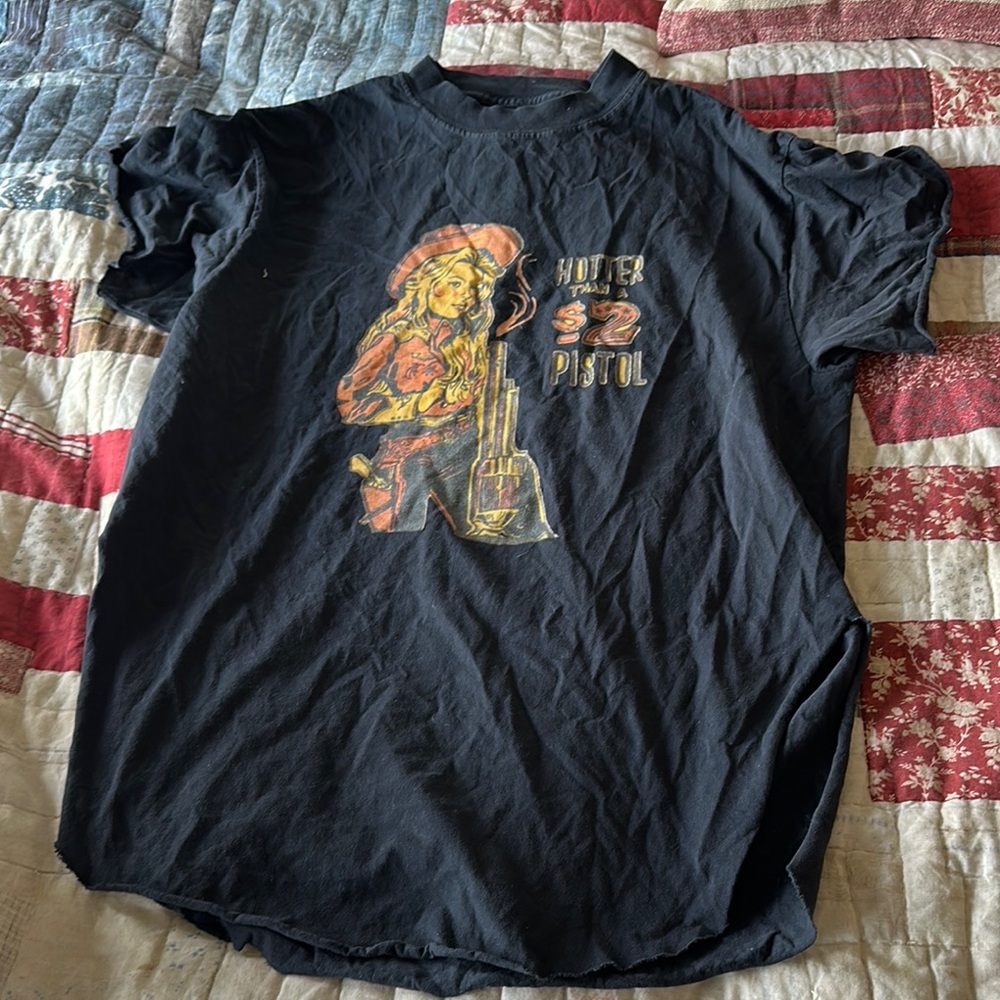 Black Short Sleeve Tee with cowgirl graphic